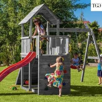 Scivolo Altalena e Arrampicata in legno Fungoo® Carol 3 Grigio gioco in legno per giardino