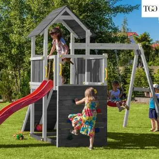 Scivolo Altalena e Arrampicata in legno Fungoo® Carol 3 Bianco gioco in legno per giardino