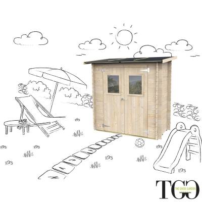 Casetta in legno 2x1 m Addossata Jack Per Attrezzi con porta doppia finestrata