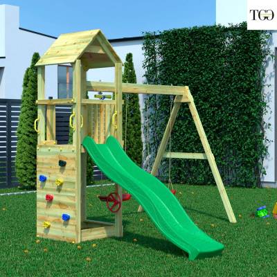 Altalena e Scivolo Parco giochi con tetto Fungoo FLAPPI giochi da giardino in legno