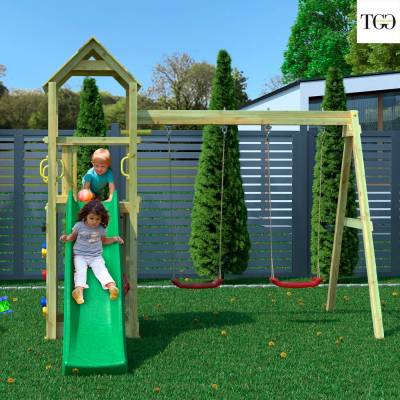 Altalena e Scivolo Parco giochi con tetto Fungoo FLAPPI giochi da giardino in legno