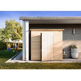 Casetta in legno da giardino addossata Lady 2x1 cm personalizzabile spessore 19mm