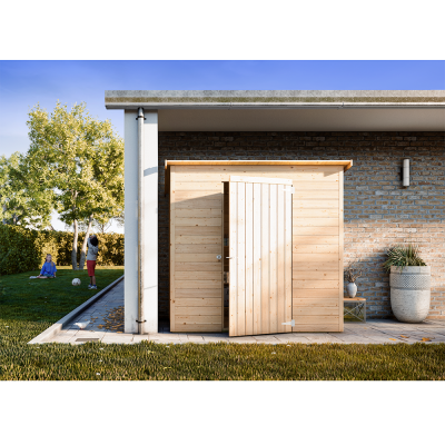 Casetta in legno da giardino addossata Lady 2x1 cm personalizzabile spessore 19mm