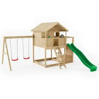 Casetta Parco giochi in legno Fungoo Sunshine con scivolo e due altalene