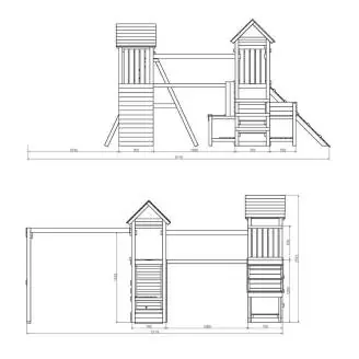 Parco giochi in legno Fungoo Optimizer con scivolo, altalene, arrampicata e cucina per bambini