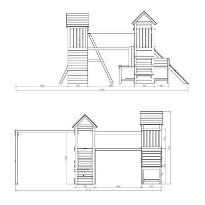 Parco giochi in legno Fungoo Optimizer con scivolo, altalene, arrampicata e cucina per bambini