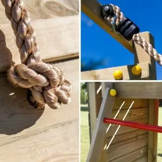Parco giochi in legno Fungoo Optimizer con scivolo, altalene, arrampicata e cucina per bambini