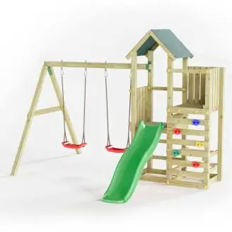 Parco giochi in legno Fungoo Chester con Scivolo, altalena e arrampicata