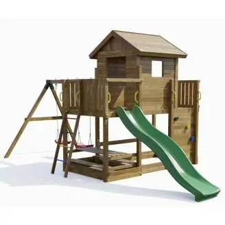 Casetta parco giochi in legno Fungoo Mars con Scivolo, Altalena, Tavolo pic nic e Arrampicata