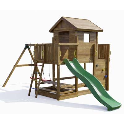 Casetta parco giochi in legno Fungoo Mars con Scivolo, Altalena, Tavolo pic nic e Arrampicata