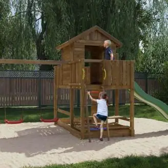 Casetta parco giochi in legno Fungoo Mars con Scivolo, Altalena, Tavolo pic nic e Arrampicata