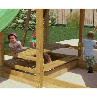 Casetta parco giochi in legno Fungoo Mars con Scivolo, Altalena, Tavolo pic nic e Arrampicata