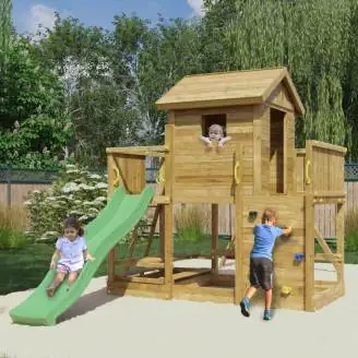 Casetta parco giochi in legno Fungoo Mars con Scivolo, Altalena, Tavolo pic nic e Arrampicata
