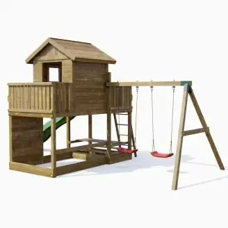 Casetta parco giochi in legno Fungoo Mars con Scivolo, Altalena, Tavolo pic nic e Arrampicata