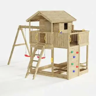 Casetta da giardino per bambini in legno Fungoo Galaxy Moonlight con due altalene e arrampicata