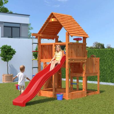 Parco giochi in legno Fungoo BIG LEADER Casetta, Scivolo, Arrampicata, Sabbiera