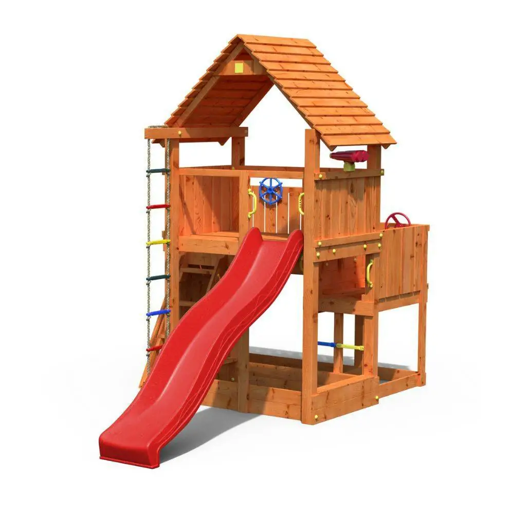 Parco giochi in legno Fungoo BIG LEADER Casetta, Scivolo, Arrampicata, Sabbiera