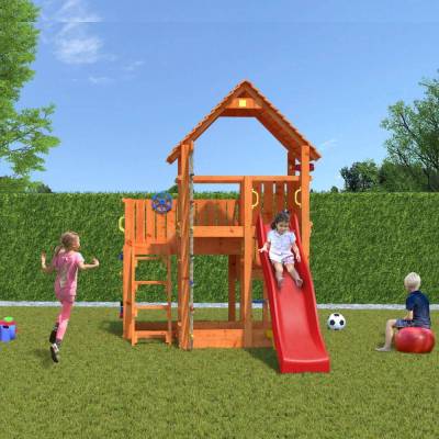 Parco giochi in legno Fungoo BIG LEADER Casetta, Scivolo, Arrampicata, Sabbiera