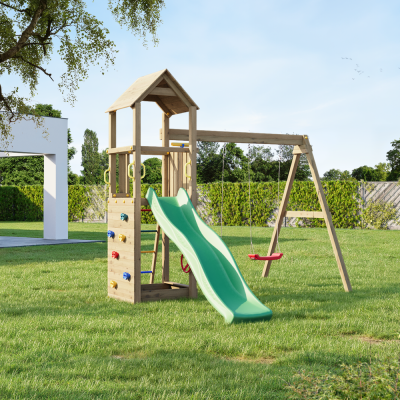 Altalena e Scivolo Parco giochi con casetta Fungoo FLAPPI giochi da giardino in legno