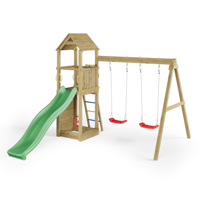 Altalena e Scivolo Parco giochi con casetta Fungoo FLAPPI giochi da giardino in legno