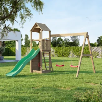 Altalena e Scivolo Parco giochi con casetta Fungoo FLAPPI giochi da giardino in legno
