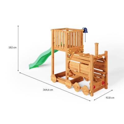 Trenino Parco giochi in legno Fungoo Loco con scivolo colore teak