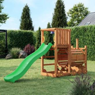 Trenino Parco giochi in legno Fungoo Loco con scivolo colore teak