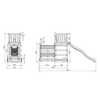 Trenino Parco giochi in legno Fungoo Loco con scivolo colore teak