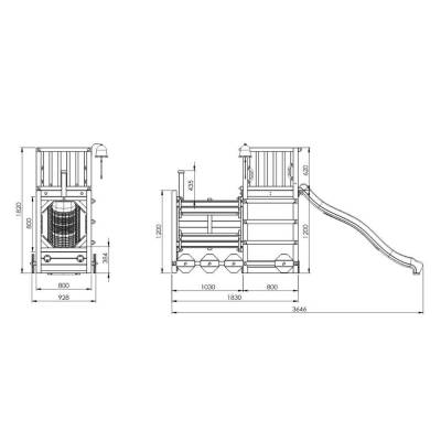 Trenino Parco giochi in legno Fungoo Loco con scivolo colore teak