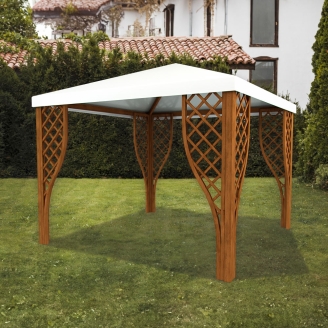 Shelter - Gazebo da Giardino 3x3 in Legno Colore Noce con Grigliati e Copertura Antigrandine