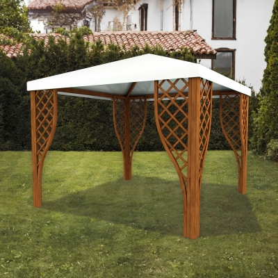Shelter - Gazebo da Giardino 3x3 in Legno Colore Noce con Grigliati e Copertura Antigrandine