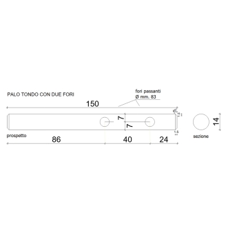 Palo tondo 12x150 cm con 2 fori in legno impregnato in autoclave