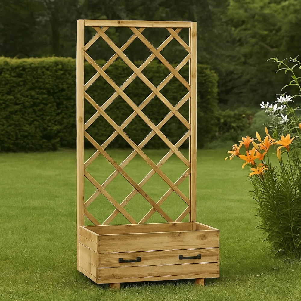 Fioriere in legno - Fioriera con griglia Susy 70X35X H140 Cm